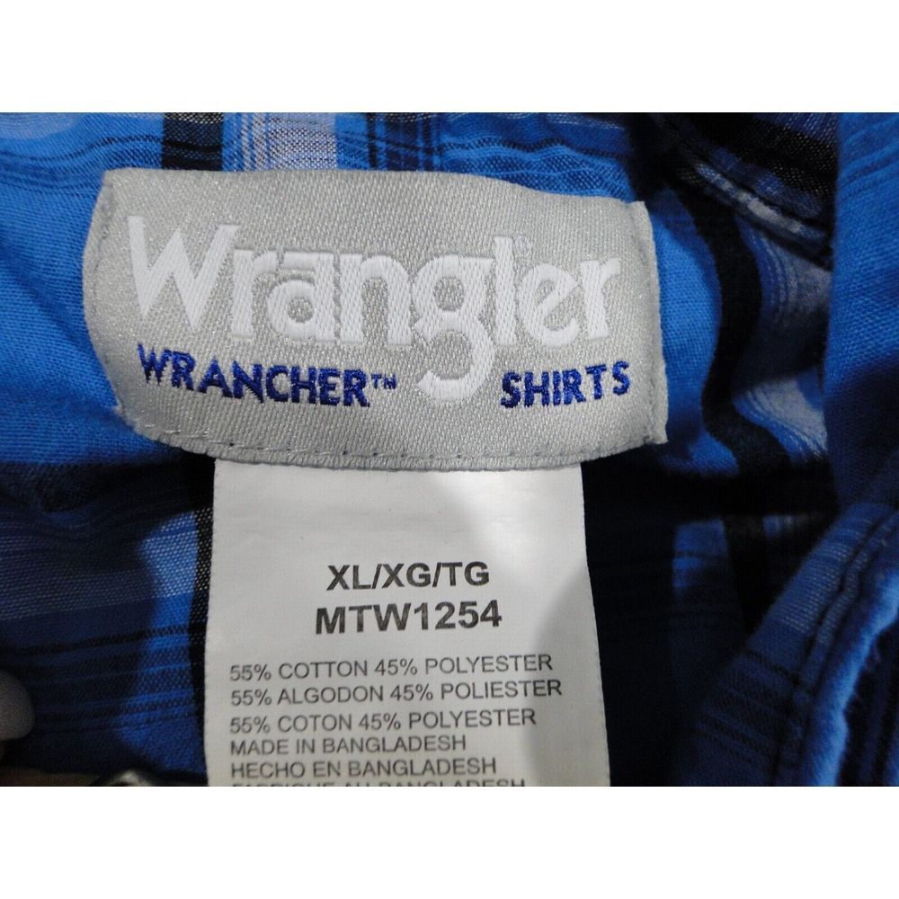 Wrangler Pearl Snap Shirt Mens Size XL Blue Black Plaid Long Sleeve Cowboy - Picture 6 of 6